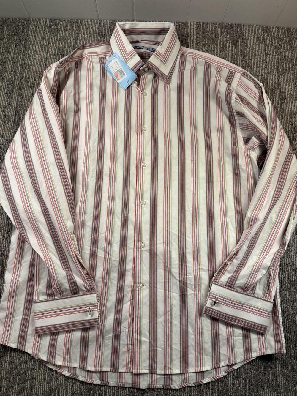 Lanzino Shirt Mens XL Multicolor Striped Button Down French Cuff Long Sleeve